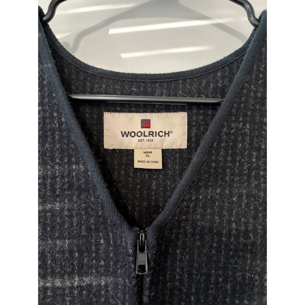 Woolrich XL Wool Blend Full Zip Utility Vest Charcoal Gray Cinch Back Pockets - Picture 2 of 10